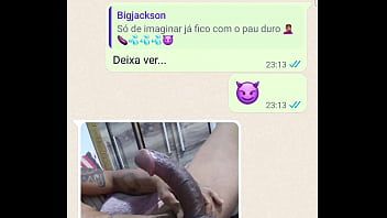 Play Bitchy wife chatting and showing off on WhatsApp to her well endowed lover