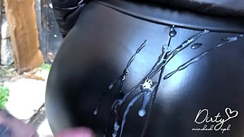 Play Juicy Ass in Tight Leather Leggings Walking along the Coast Town